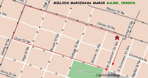 the Salem, Oregon Million Marijuana March route