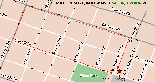 the Salem, Oregon 2006 Million Marijuana March route
