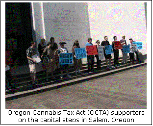 Text Box:  
Oregon Cannabis Tax Act (OCTA) supporters on the capital steps in Salem, Oregon
