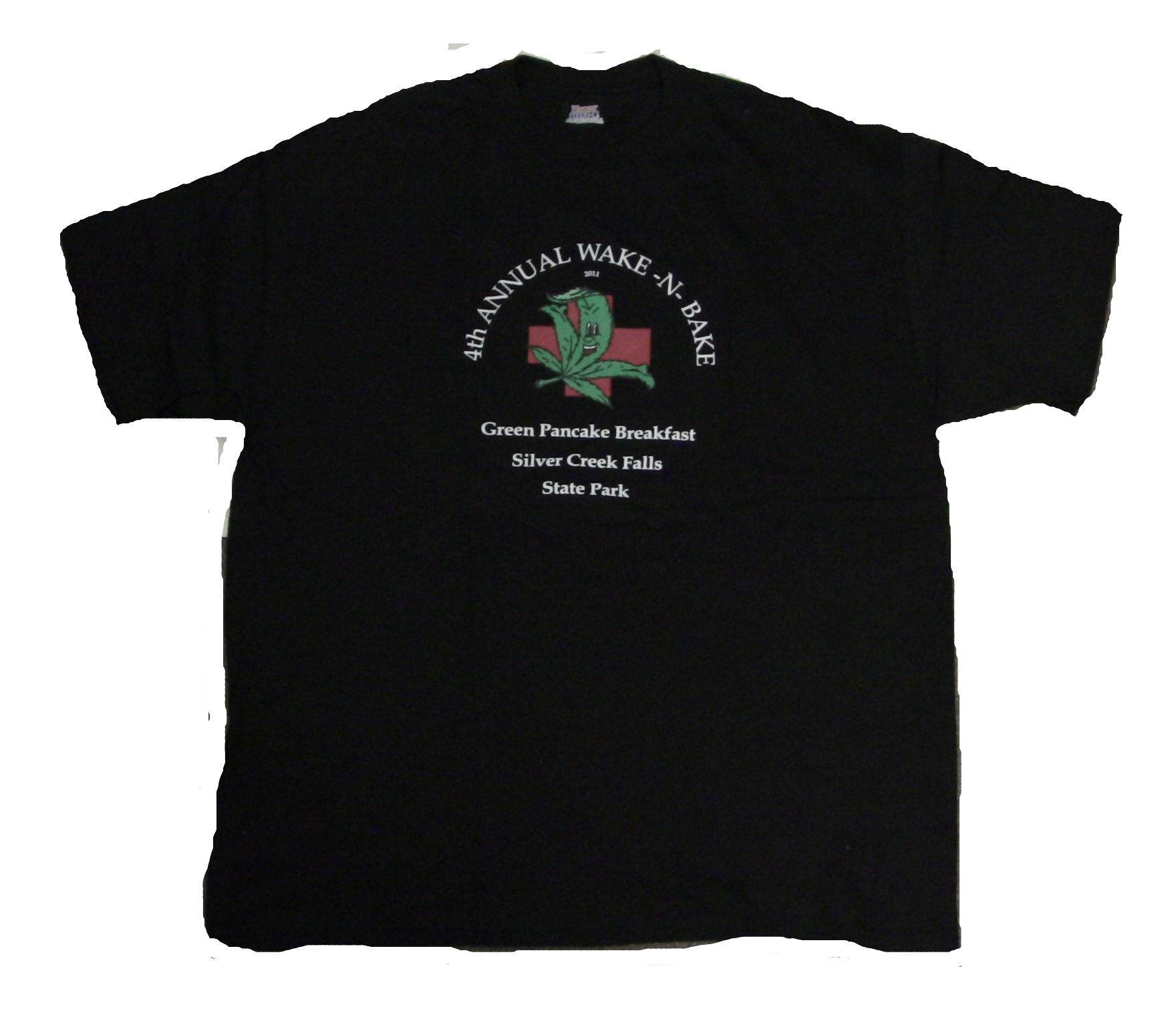 Wake-n-Bake Tee shirt, Black, Pioneer logo, back 