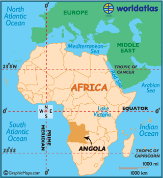 Map of location of Angola