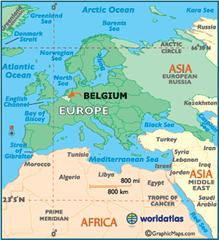 Map of location of Belgium  