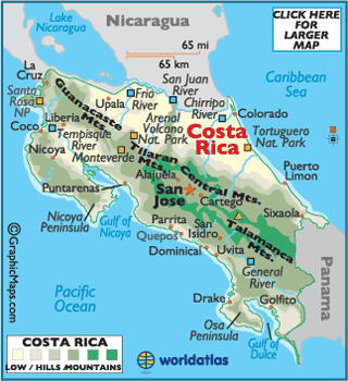 Map of location of Costa Rica