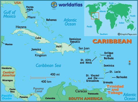 Map of location of Trinidad and Tobago  