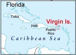 Map of location of US Virgin Islands  