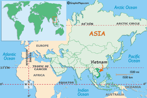 Map of location of Vietnam