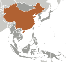 Map of location of China